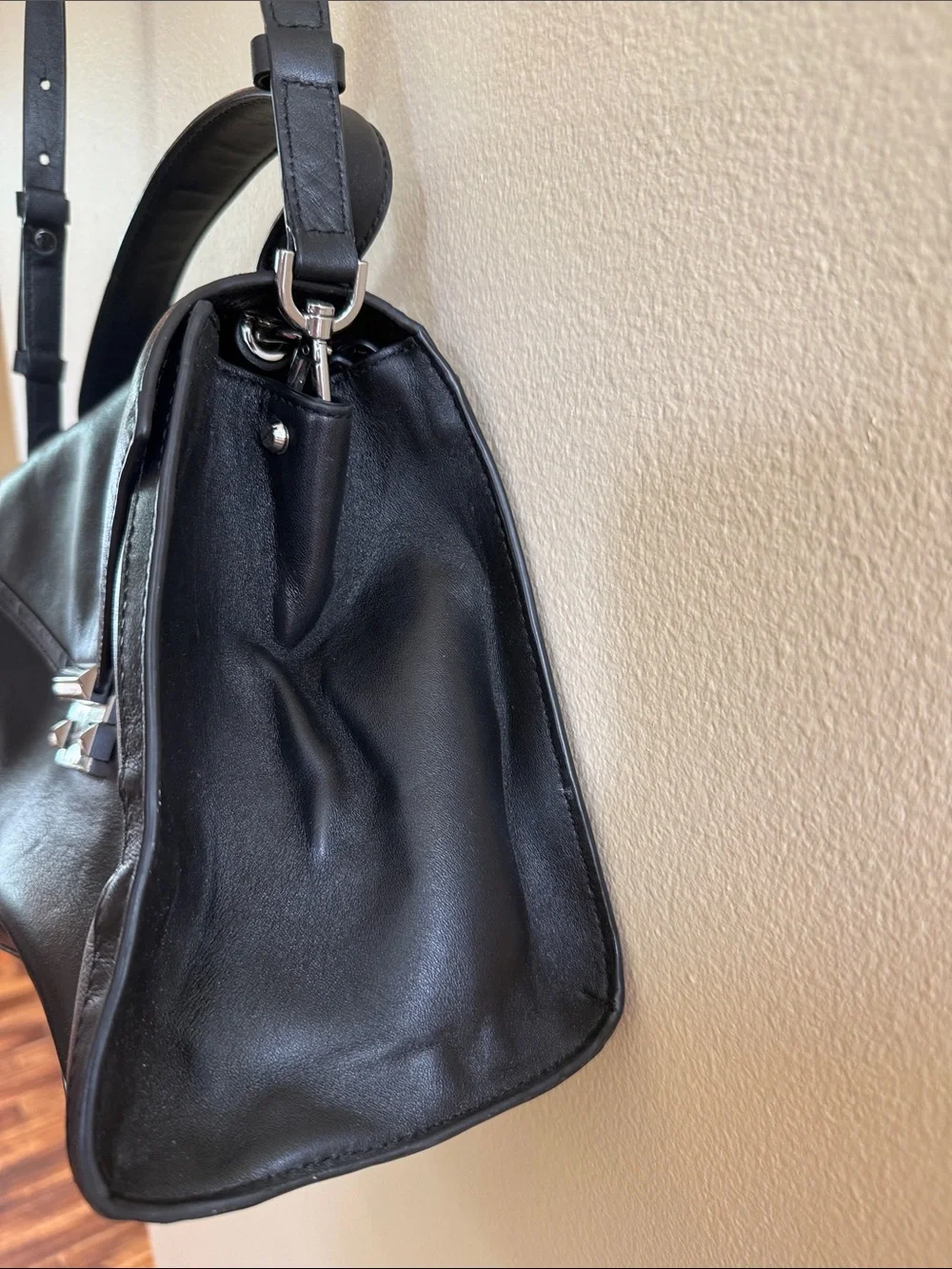 Michael Kors Black Leather Satchel with Silver-Tone Lock